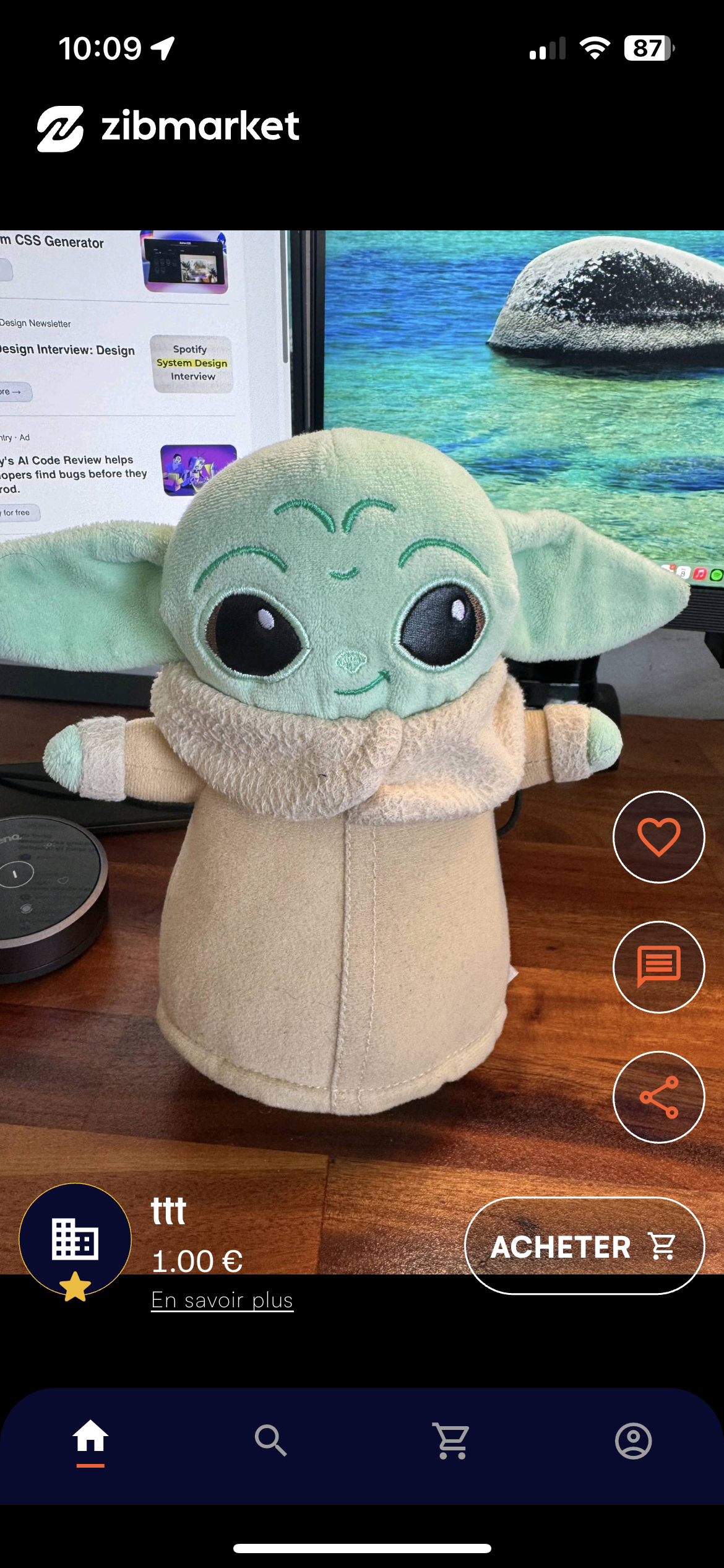 Accueil particulier application ZibMarket - Interface utilisateur mobile